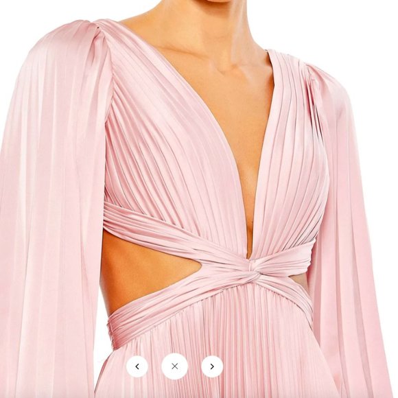 MAC DUGGAL 26737 PLEATED LONG SLEEVE CUTOUT PINK GOWN sz 14 - Picture 3 of 5